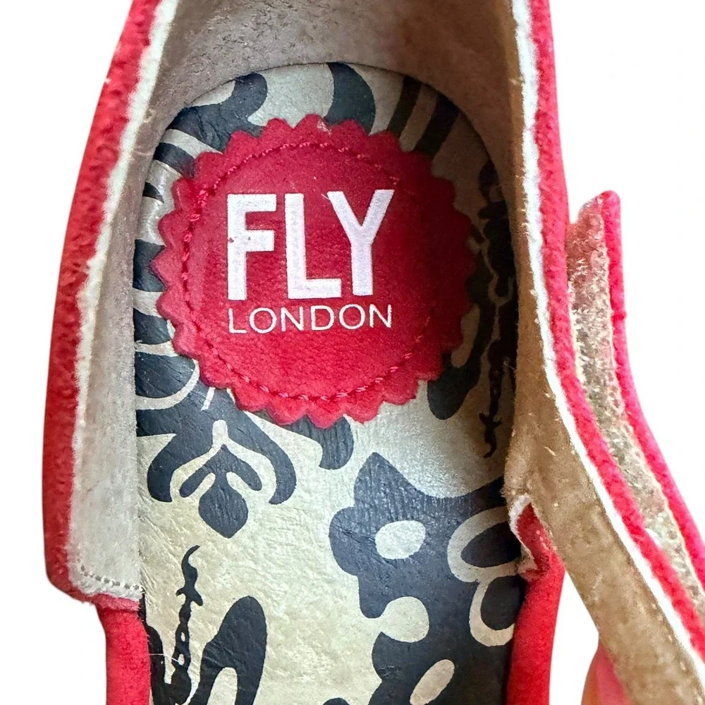 Fly London Wako Shoes Mary Jane Women 36 US 5.5 Red‎ P501144007 Wedge Retro Boho